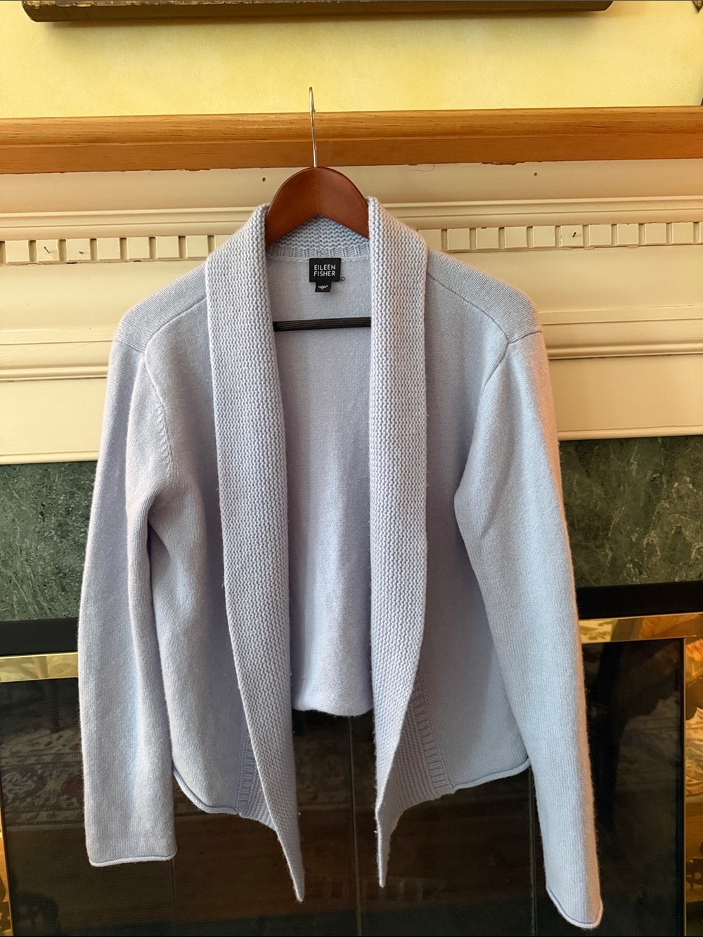 Eileen Fisher Light Blue Open-Front Shawl Cardigan